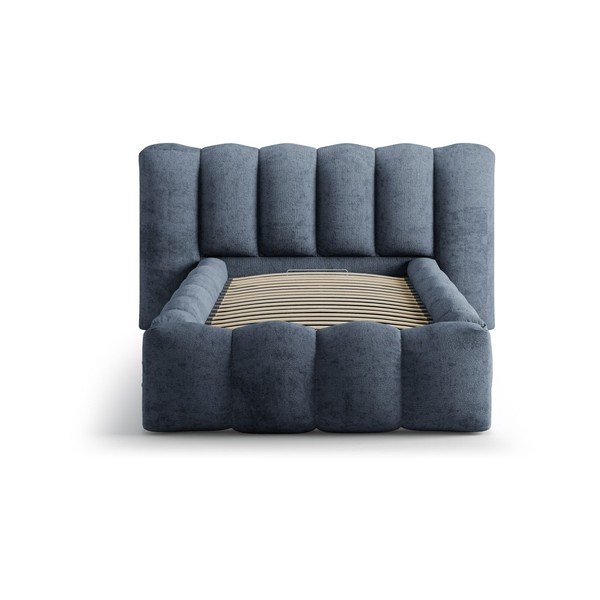 Letto singolo imbottito blu scuro con contenitore con rete inclusa 90x200 cm Lupine – Micadoni -image-3