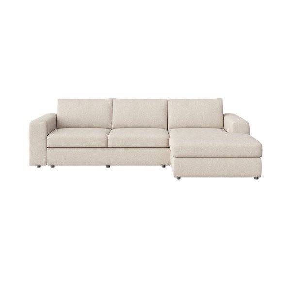 Divano angolare beige (con penisola a destra e chaise lounge) rivestito in velluto Baga – Rodier
