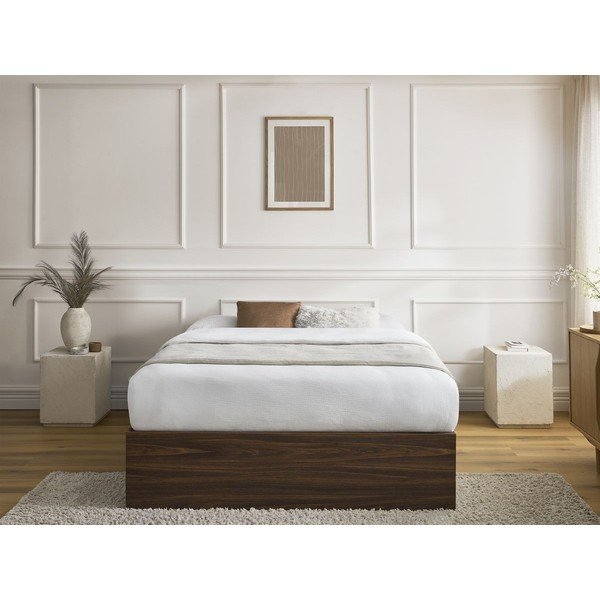 Letto matrimoniale marrone scuro con effetto betulla in truciolato con contenitore/senza testiera con rete inclusa 140x190 cm Mara – Bobochic Paris-image-4
