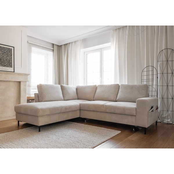 Divano letto in velluto a coste beige (angolo sinistro) Lofty Lilly - Miuform-image-3