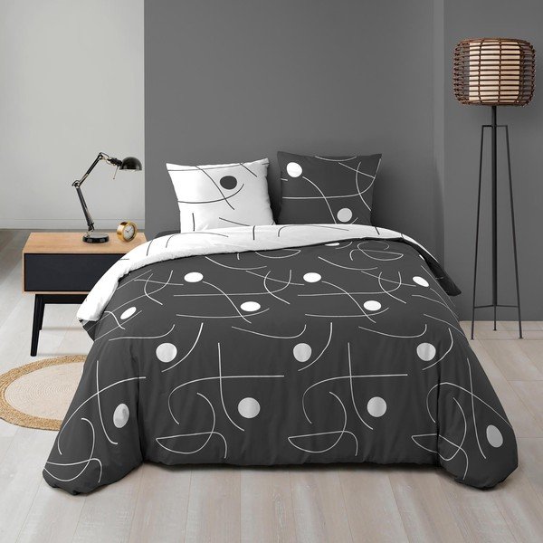 Set copripiumino e federa bianco/grigio scuro in microfibra per letto matrimoniale/per letto esteso 3 pezzi 240x220 cm Sonate – douceur d'intérieur-image-2