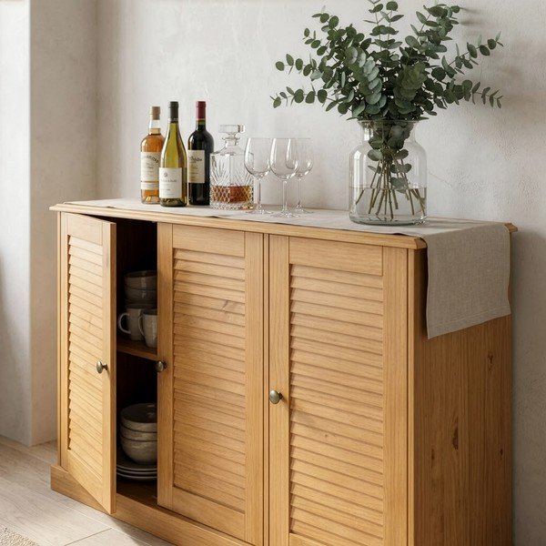Credenza colore naturale chiaro in pino massiccio 125x80x38 cm Edith – Støraa-image-3