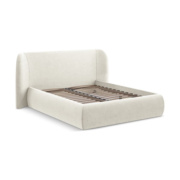 Letto matrimoniale imbottito crema con vano contenitore con griglia 160x200 cm Hauke - Makamii