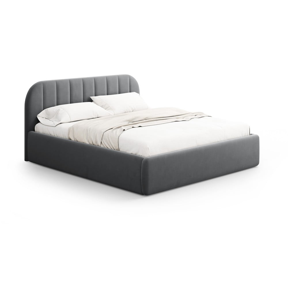Letto matrimoniale imbottito grigio con contenitore con rete inclusa 180x200 cm Juno – Windsor & Co Sofas | Letti matrimoniali