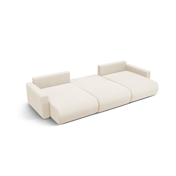 Divano angolare beige allungabile con contenitore (a U) e rivestimento in velluto Belfast – Cosmopolitan Design-image-3