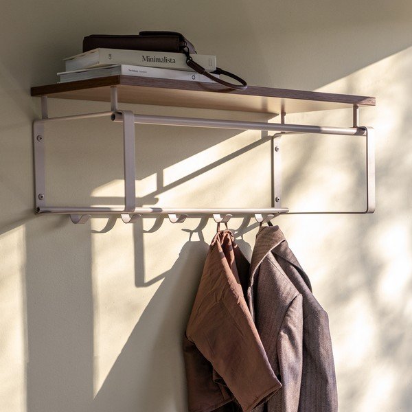 Attaccapanni da parete di colore naturale/grigio tortora in acciaio con scaffale 70 cm Rex – Spinder Design-image-1