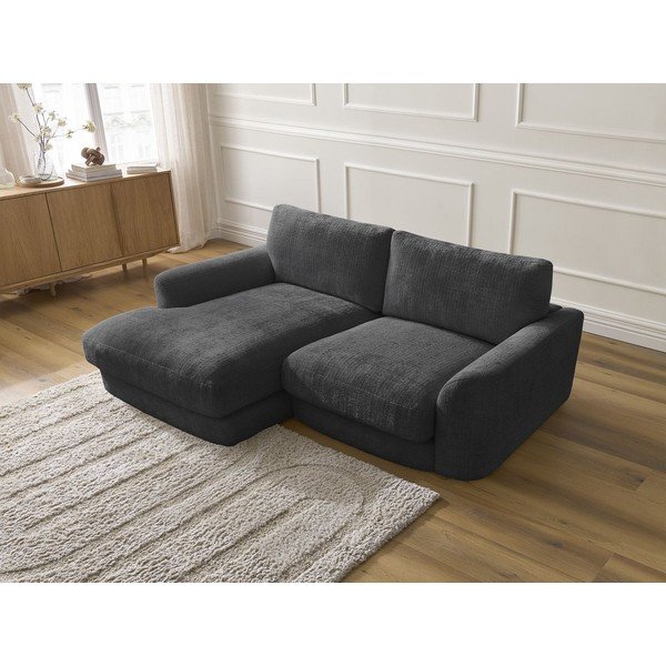 Divano angolare nero (con penisola a sinistra/con chaise lounge) con rivestimento in ciniglia Leonore – Bobochic Paris-image-4