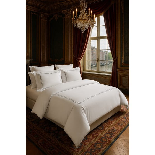 Set copripiumino e federa bianco in raso di cotone per letto singolo con lenzuolo incluso/6 pezzi 140x200 cm Whispered Serenity – Mila Home Luxury-image-1