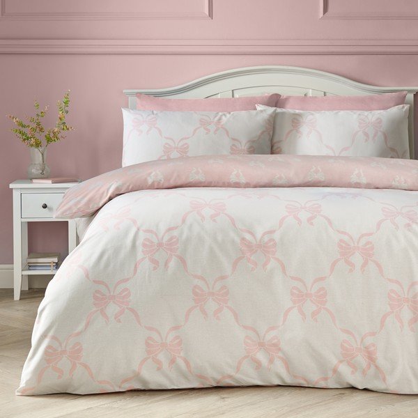 Set copripiumino e federa rosa per letto singolo 135x200 cm Pretty Bows – Catherine Lansfield-image-1