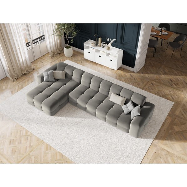 Divano angolare in velluto grigio (angolo sinistro) Kendal - Micadoni Home-image-1