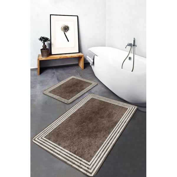 Set di tappetini per il bagno grigio tortora in velluto 2 pz 60x100 cm – Mila Home-image-2