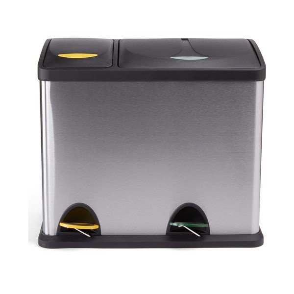 Cestino per la spazzatura color argento opaco in acciaio per raccolta differenziata/con pedale 18+8 l   Tri Selectif – MSV-image-3