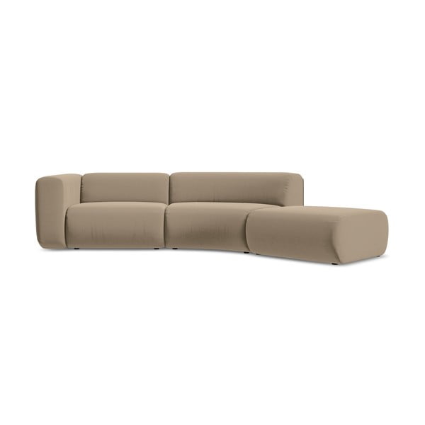 Chaise longue beige (con penisola a destra) con rivestimento in velluto Ekahi – Makamii