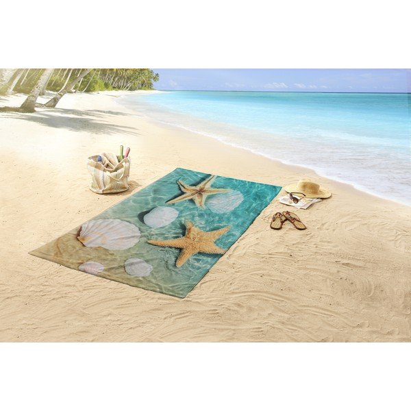 Telo mare blu/beige in velluto 100x180 cm Beachvibe – Good Morning-image-1