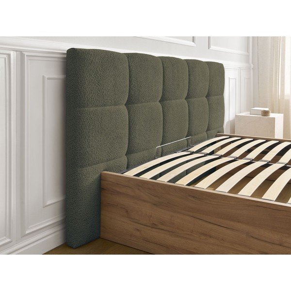 Letto matrimoniale imbottito/in truciolato verde imbottito con contenitore con rete inclusa 160x200 cm Kumo – Bobochic Paris-image-4
