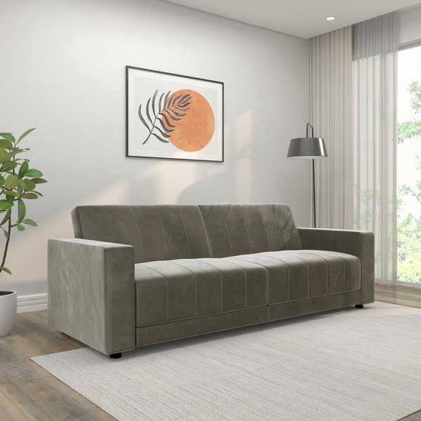 Divano grigio tortora reclinabile/allungabile con rivestimento in velluto 225 cm Allie II – Støraa-image-1