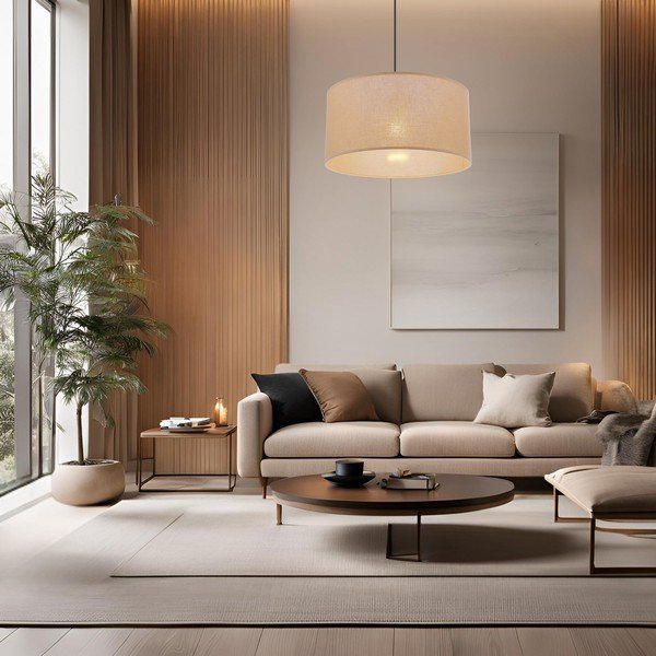 Lampadario beige con paralume in tessuto ø 40 cm Shanti – Candellux Lighting-image-1