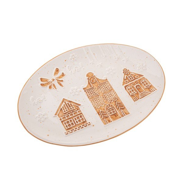 Piatto da portata bianco in ceramica a tema natalizio Christmas cottage – Dakls