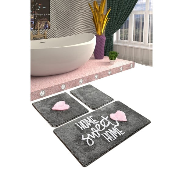 Set di 3 tappeti da bagno rettangolari grigi Home - Foutastic-image-1