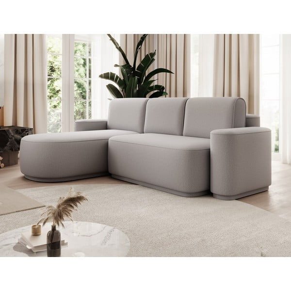 Divano angolare grigio chiaro allungabile/con contenitore (con penisola a sinistra/con chaise lounge) e rivestimento in ciniglia Aurumm – ELTAP-image-3