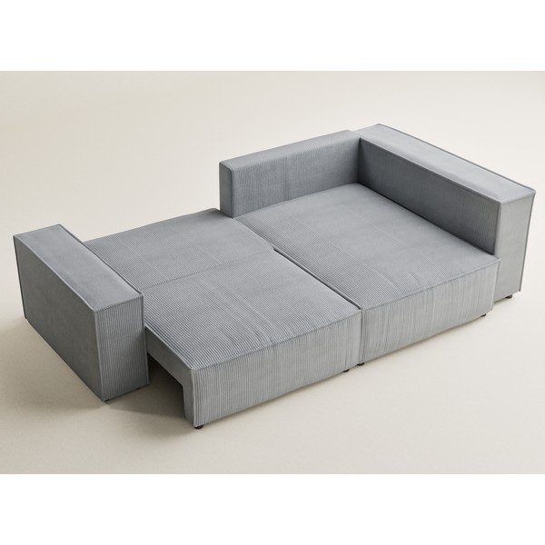 Divano angolare grigio allungabile/con contenitore (con penisola a destra/a L) con rivestimento in velluto a coste Tonga – Maison de Rêve-image-3