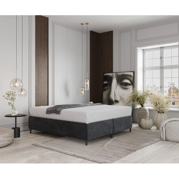 Letto matrimoniale imbottito antracite con contenitore 160x200 cm Tate - Maison de Rêve-image-1