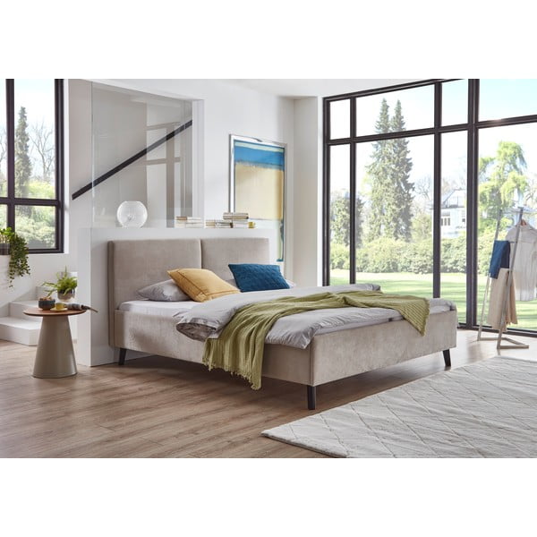 Letto matrimoniale imbottito beige con rete inclusa 160x200 cm Piano – Meise Möbel-image-1