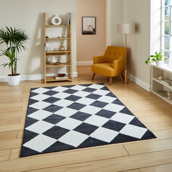Tappeto bianco e nero lavabile 160x230 cm Lyna Charcoal&White – Think Rugs-image-1