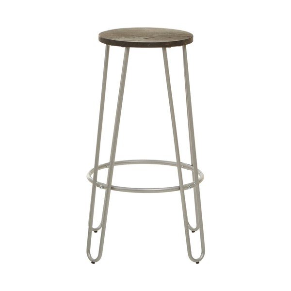 Sedia da bar argentata/di colore naturale in olmo massiccio (altezza della seduta 75 cm) District – Premier Housewares-image-2