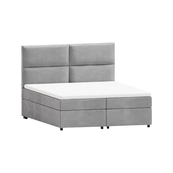 Letto matrimoniale imbottito grigio chiaro con spazio contenitivo e rete 180x200 cm Rico - Ropez