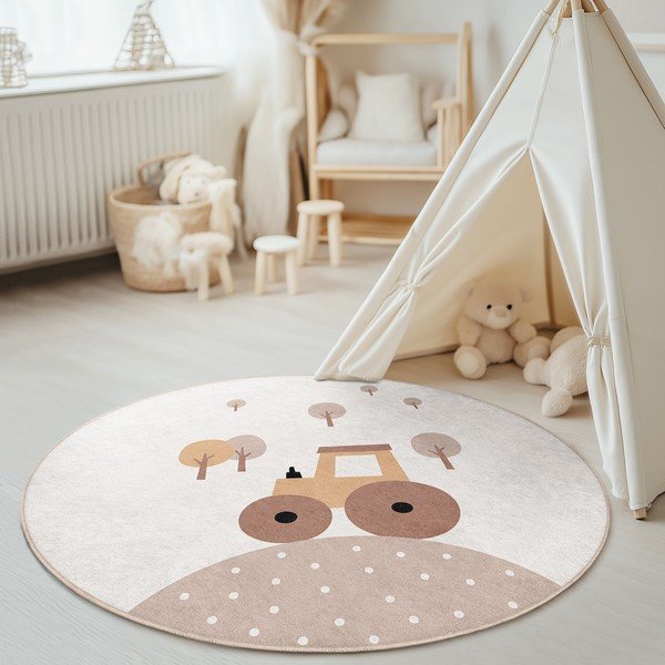 Tappeto per bambini beige lavabile ø150 cm Tractor World – Mila Home-image-4