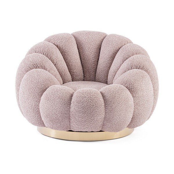Poltrona rosa girevole con rivestimento in bouclé Florel – Bizzotto-image-2