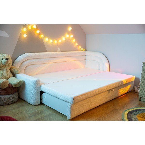 Divano color crema allungabile/con contenitore con penisola a sinistra e rivestimento in bouclé 223 cm Fabillo – ELTAP-image-1