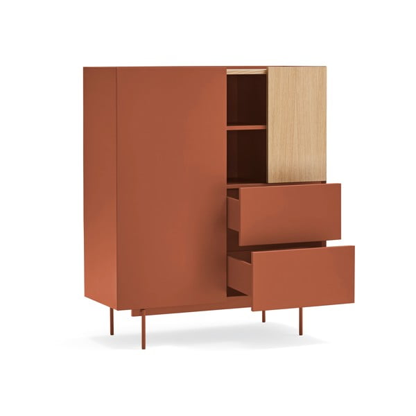 Cassettiera alta in rovere decorato in colore naturale mattone 100x45 cm Otto - Teulat-image-3