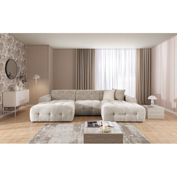 Divano angolare beige (a U/con chaise lounge) Melva – Ropez-image-4