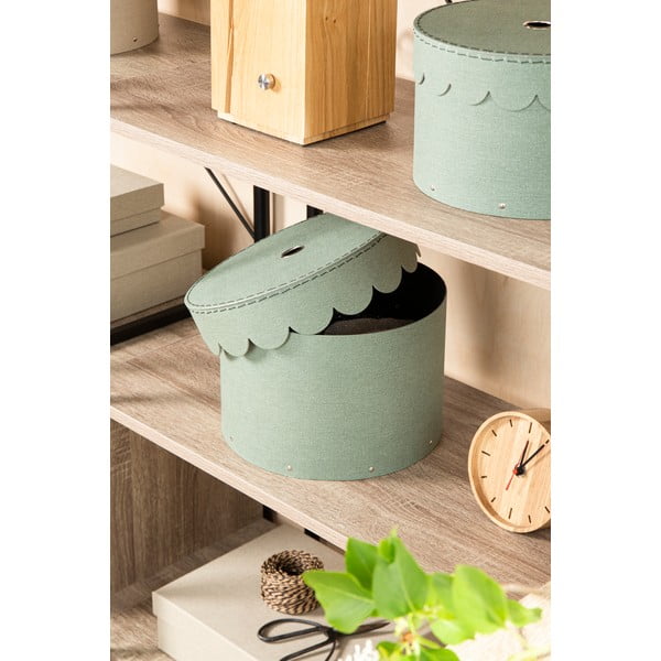 Scatole in set con coperchio color foglia di tè in cartone 2 pz ø 26x17,5 cm Wilma Canvas Paper Laminate – Bigso-image-1