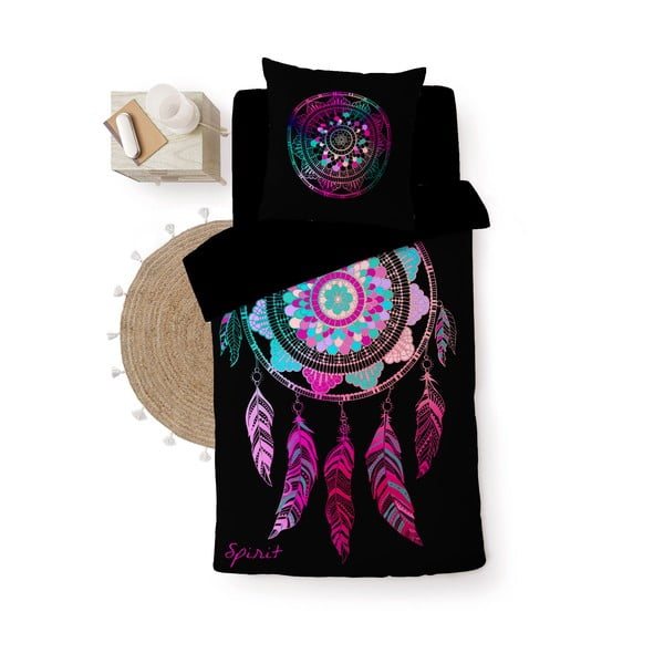 Set copripiumino e federa nero in cotone per letto singolo 140x200 cm Porte Bonheur – douceur d'intérieur