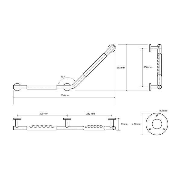 Maniglia a muro in acciaio inox per bagno 71,5 cm 135° Left - Sapho-image-1