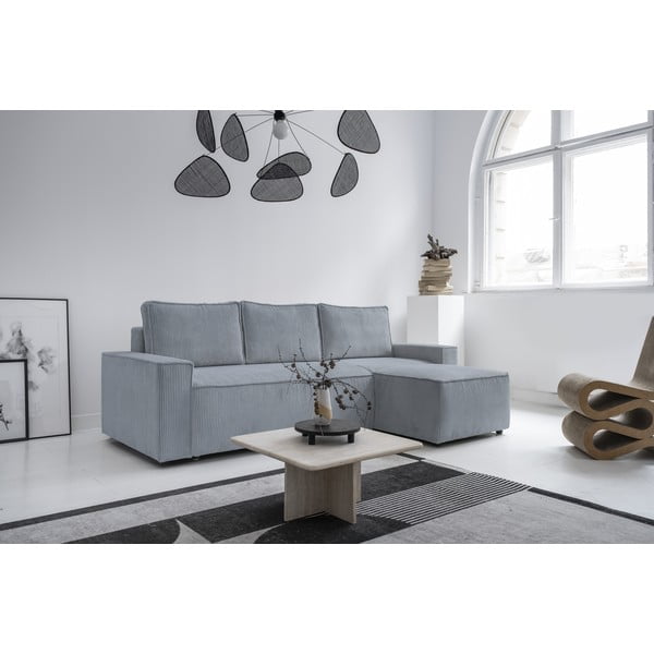 Divano letto angolare in velluto a coste grigio chiaro Brave Dave - Miuform-image-3