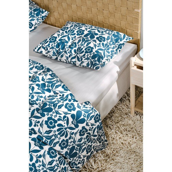 Set copripiumino e federa blu scuro/color crema in cotone organico per letto singolo 140x200 cm Selja – Jotex-image-1
