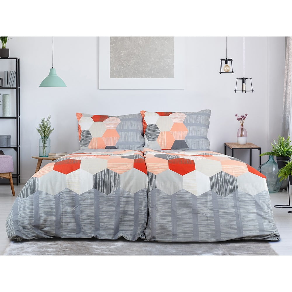 Set copripiumino e federa grigio in crêpe per letto singolo 140x200 cm Honey Comb – B.E.S. | Biancheria da letto
