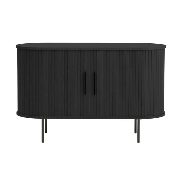 Cassettiera nera con effetto rovere con porte scorrevoli 120x76x45 cm Nola – Unique Furniture