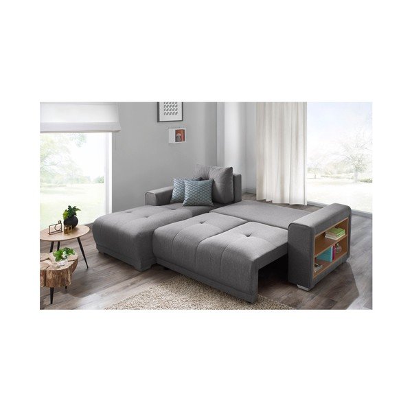 Divano letto grigio con contenitore nel bracciolo Lisbona, angolo sinistro - Bobochic Paris-image-4