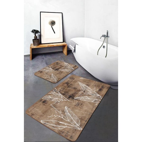 Set di tappetini per il bagno marroni in velluto 2 pz 60x100 cm – Mila Home-image-3