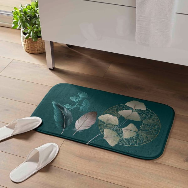 Tappeto bagno turchese 45x75 cm Ginkoblue - douceur d'intérieur-image-1
