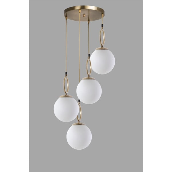 Lampadario bianco/color ottone con paralume in vetro ø 30 cm Morino – Opviq lights-image-2