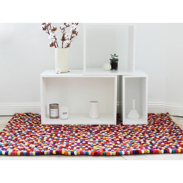 Tappeto in lana a palline rosso scuro, 100 x 150 cm Ball Rugs - Wooldot-image-2