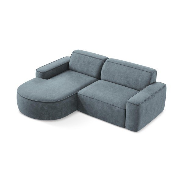 Divano angolare blu polveroso (con penisola a sinistra/con chaise lounge) con rivestimento in ciniglia Omao – Makamii-image-2