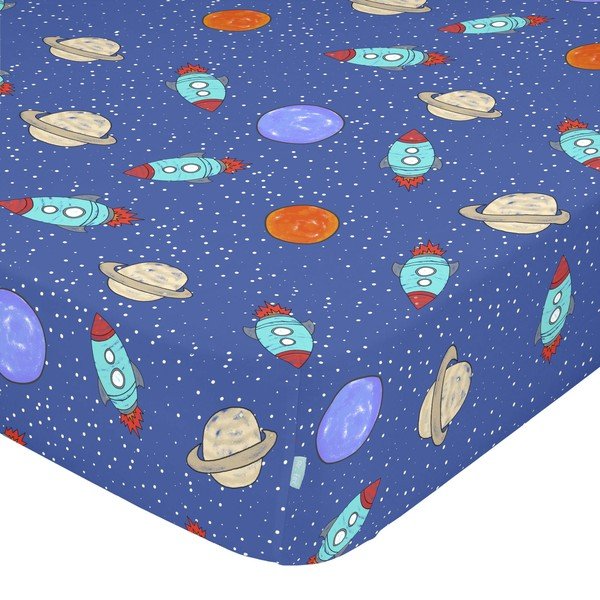 Lenzuolo blu in cotone elastico, 90 x 200 cm Space Rocket - Mr. Fox