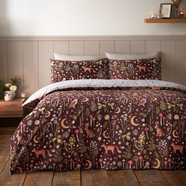 Set copripiumino e federa marrone scuro per letto singolo 135x200 cm Enchanted Twilight Animals – Catherine Lansfield